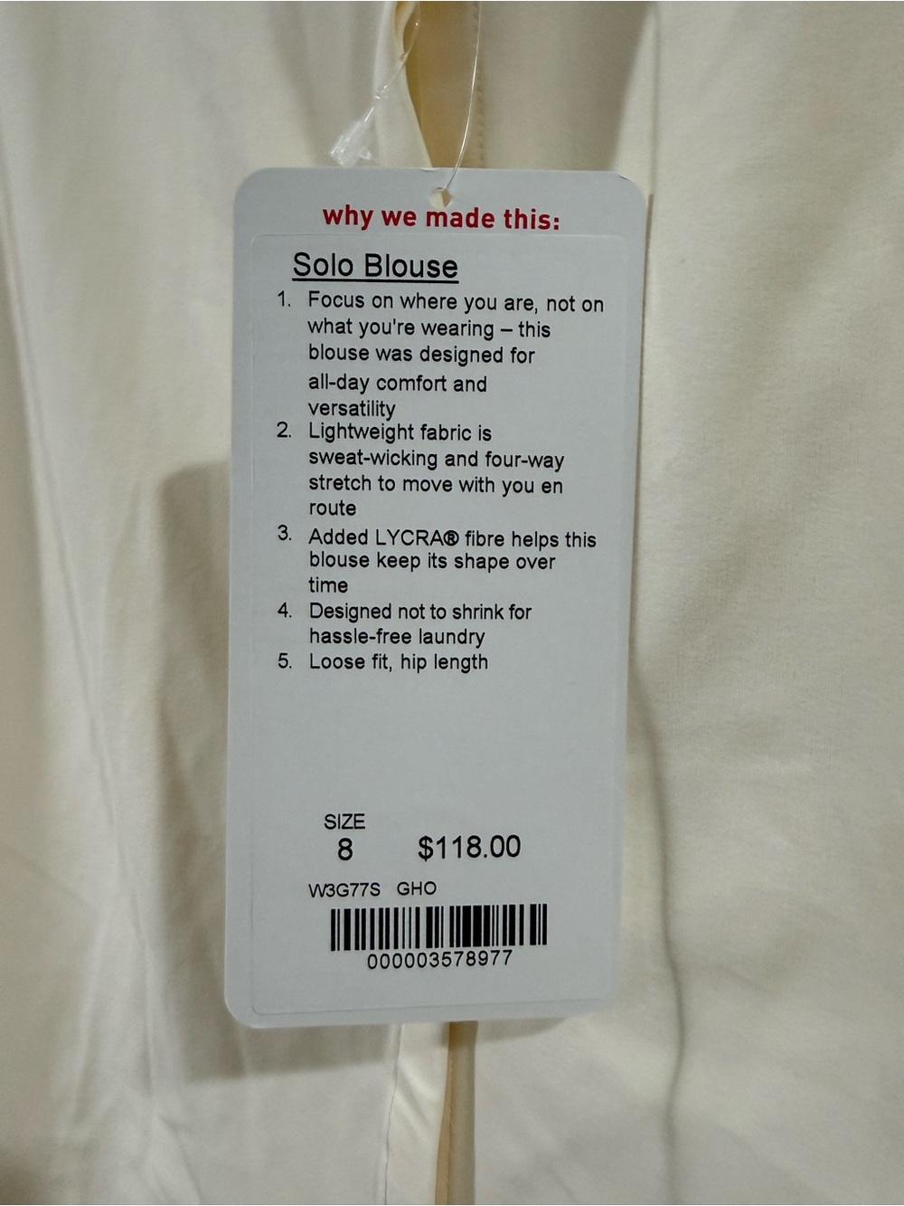 lululemon athletica Women’s Cream Long-Sleeve Shirt Solo Blouse NWT size 8 - Picture 2 of 6